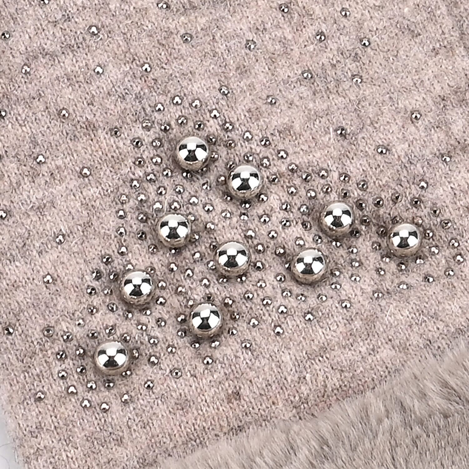 Tamsy Grey Cashmere Wool Gloves with Fur Cuff and 2 Finger Touchscreen