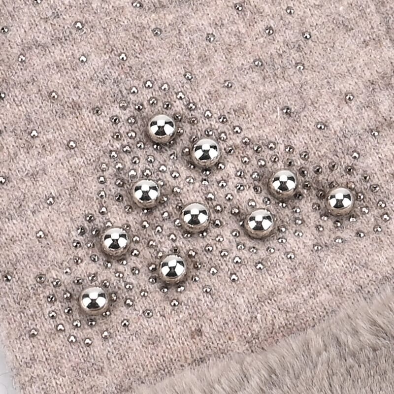 Tamsy Grey Cashmere Wool Gloves with Fur Cuff and 2 Finger Touchscreen