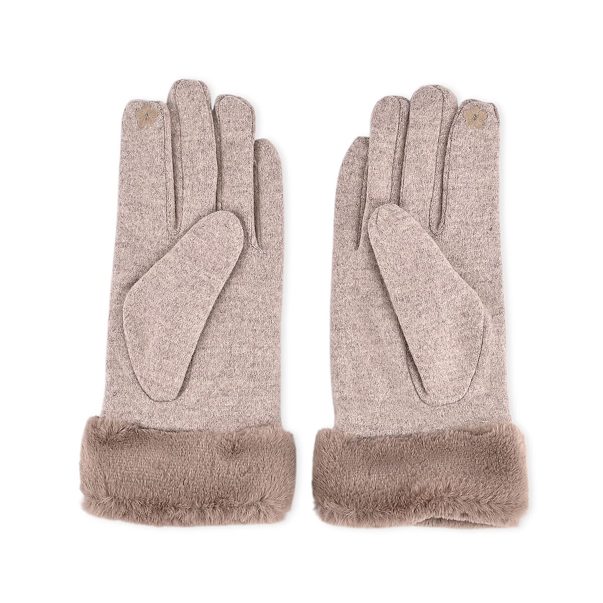 Tamsy Beige Cashmere Wool Gloves with Fur Cuff and 2 Finger Touchscreen image number 3