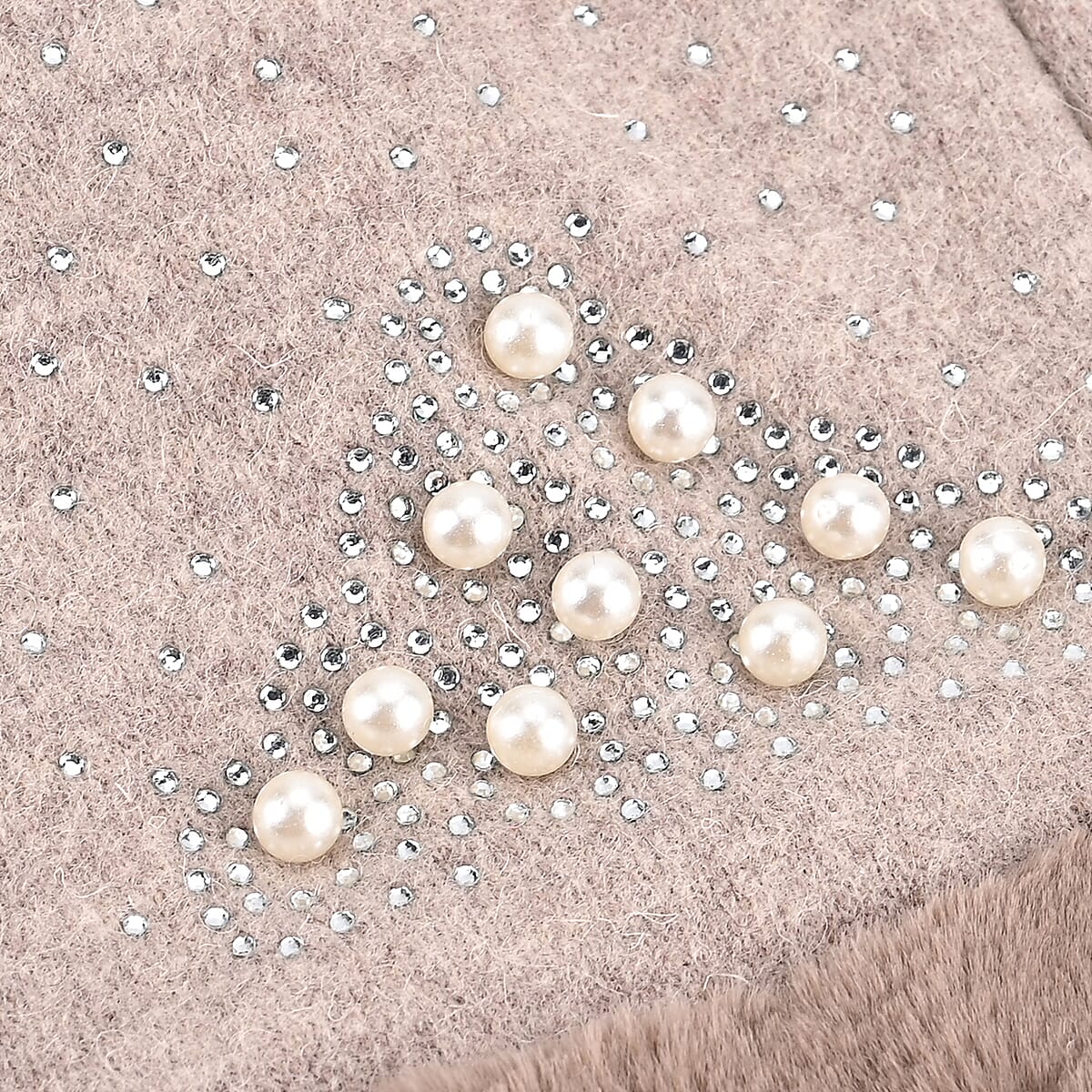 Tamsy Beige Cashmere Wool Gloves with Fur Cuff and 2 Finger Touchscreen image number 5