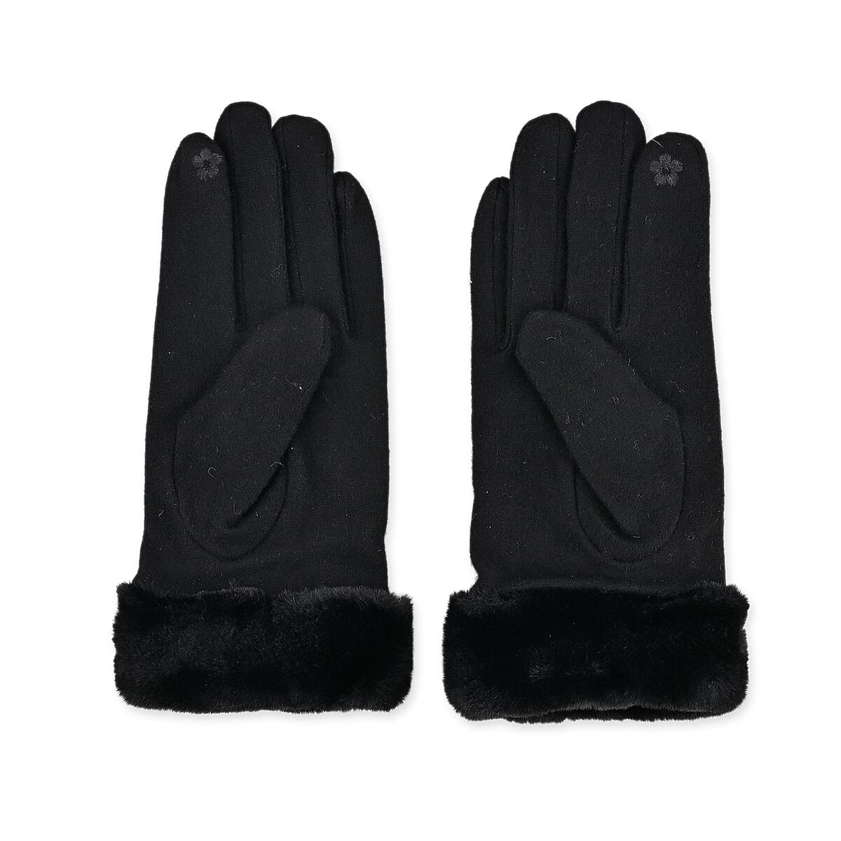 Tamsy Black Cashmere Wool Gloves with Fur Cuff and 2 Finger Touchscreen image number 3