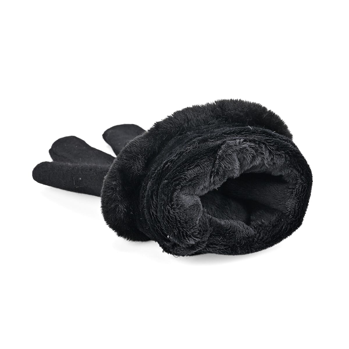 Tamsy Black Cashmere Wool Gloves with Fur Cuff and 2 Finger Touchscreen image number 4