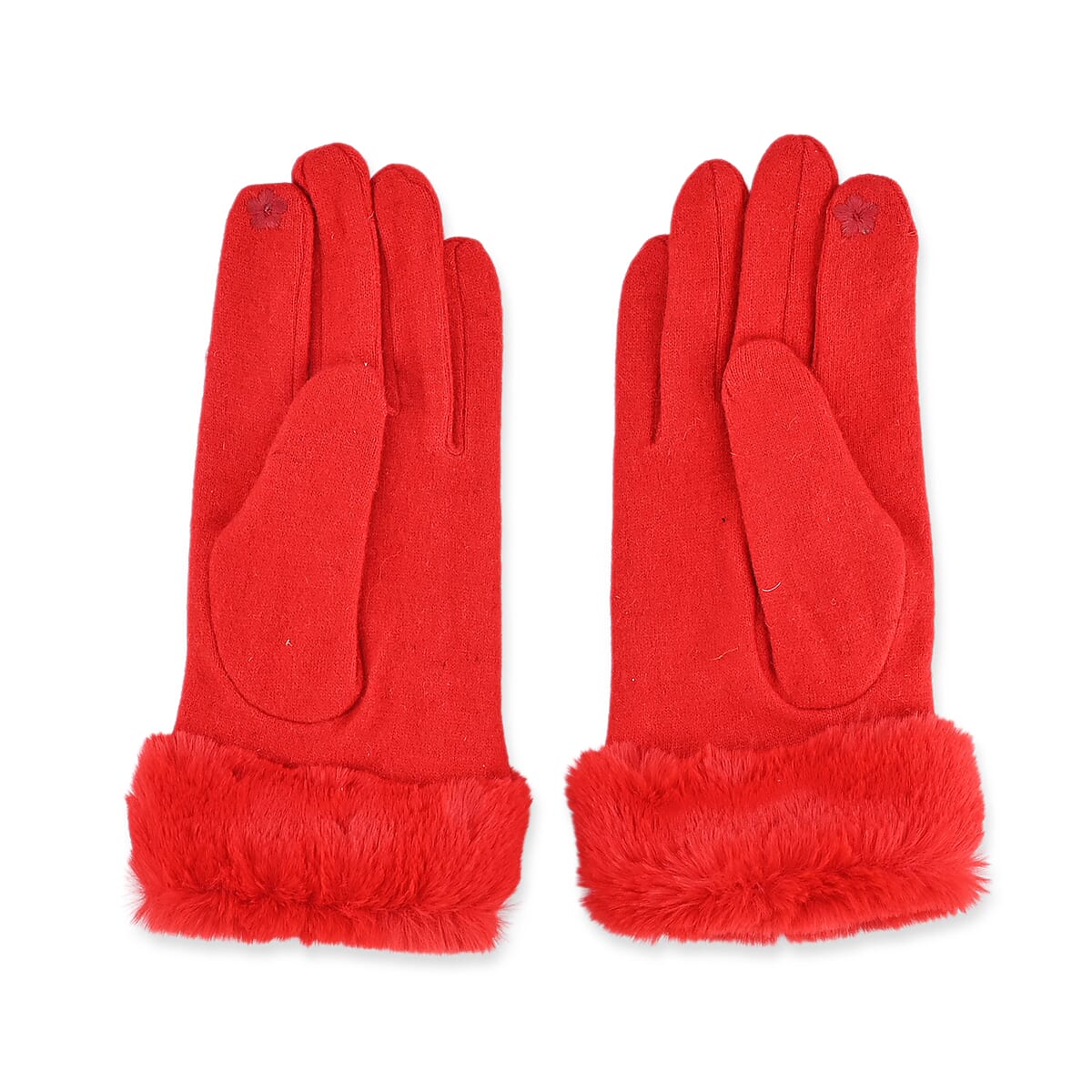 Tamsy Red Cashmere Wool Gloves with Fur Cuff and 2 Finger Touchscreen image number 3