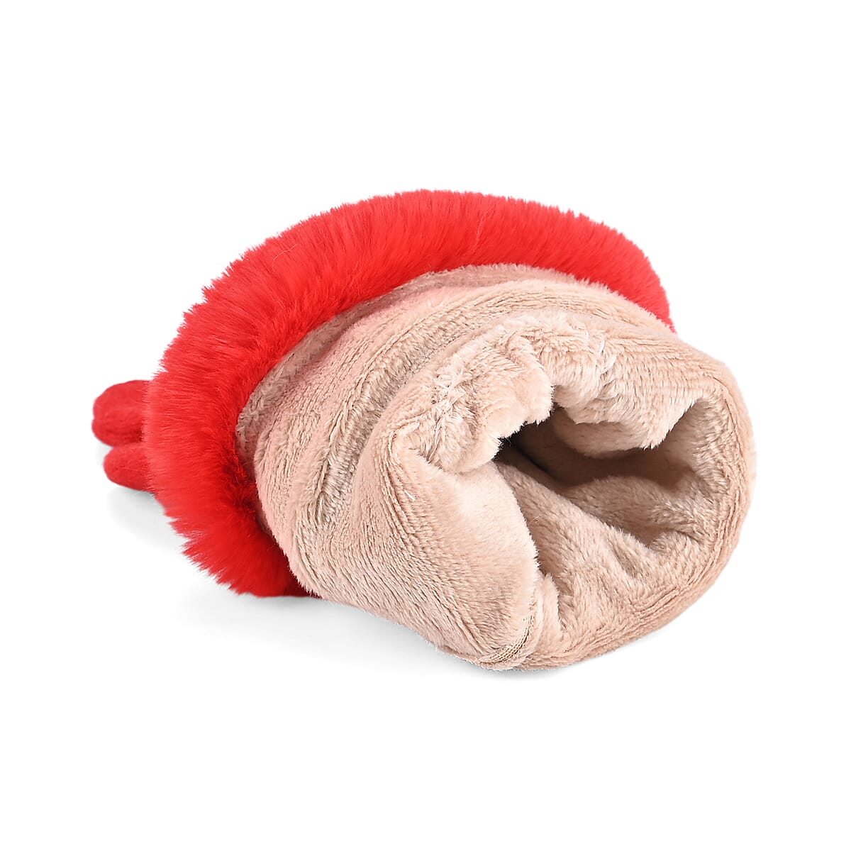 Tamsy Red Cashmere Wool Gloves with Fur Cuff and 2 Finger Touchscreen image number 4