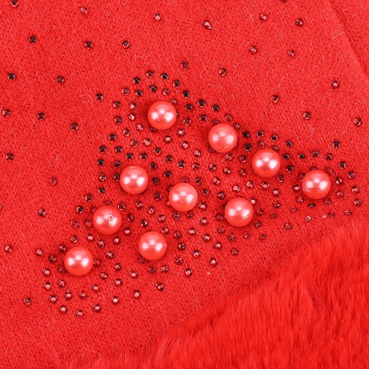 Tamsy Red Cashmere Wool Gloves with Fur Cuff and 2 Finger Touchscreen image number 5