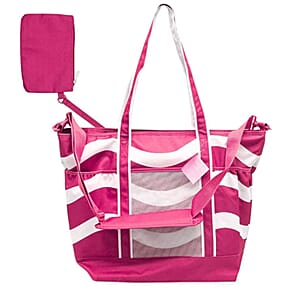 Primo Jumbo Insulated Beach Tote with Wet Pouch in Pink Wavy Lines Pattern