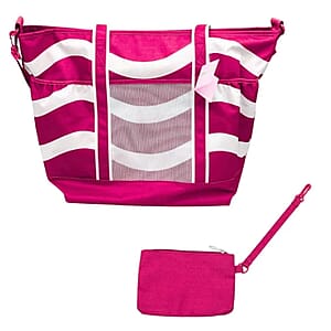 Primo Jumbo Insulated Beach Tote with Wet Pouch in Pink Wavy Lines Pattern