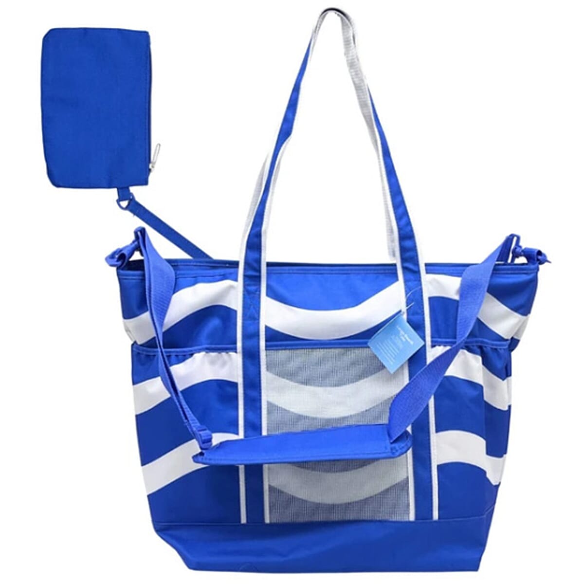 Primo Jumbo Insulated Beach Tote with Wet Pouch in Navy Blue Wavy Lines Pattern image number 0