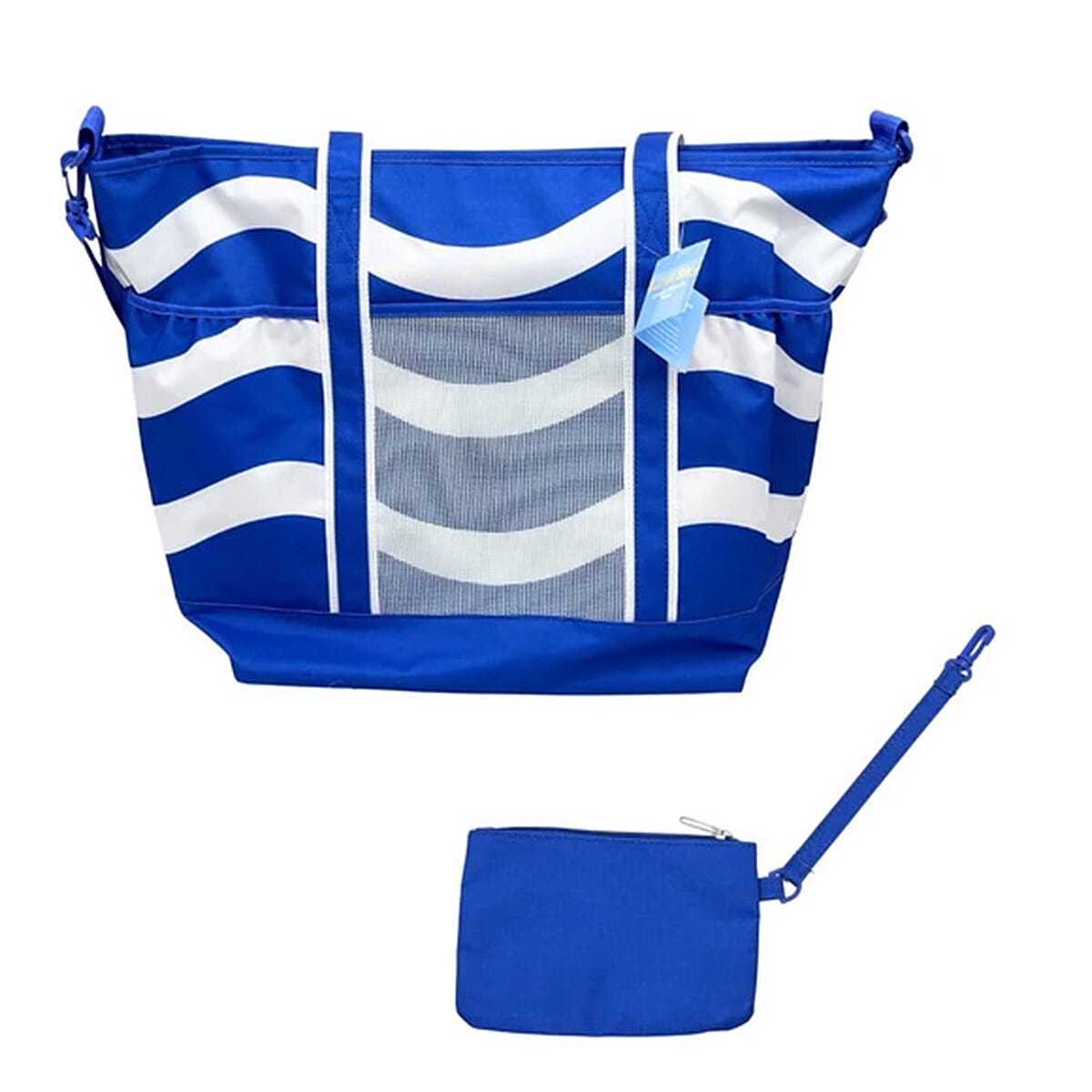 Primo Jumbo Insulated Beach Tote with Wet Pouch in Navy Blue Wavy Lines Pattern image number 1