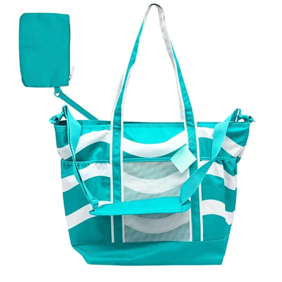 Primo Jumbo Insulated Beach Tote with Wet Pouch in Teal Wavy Lines Pattern image number 0