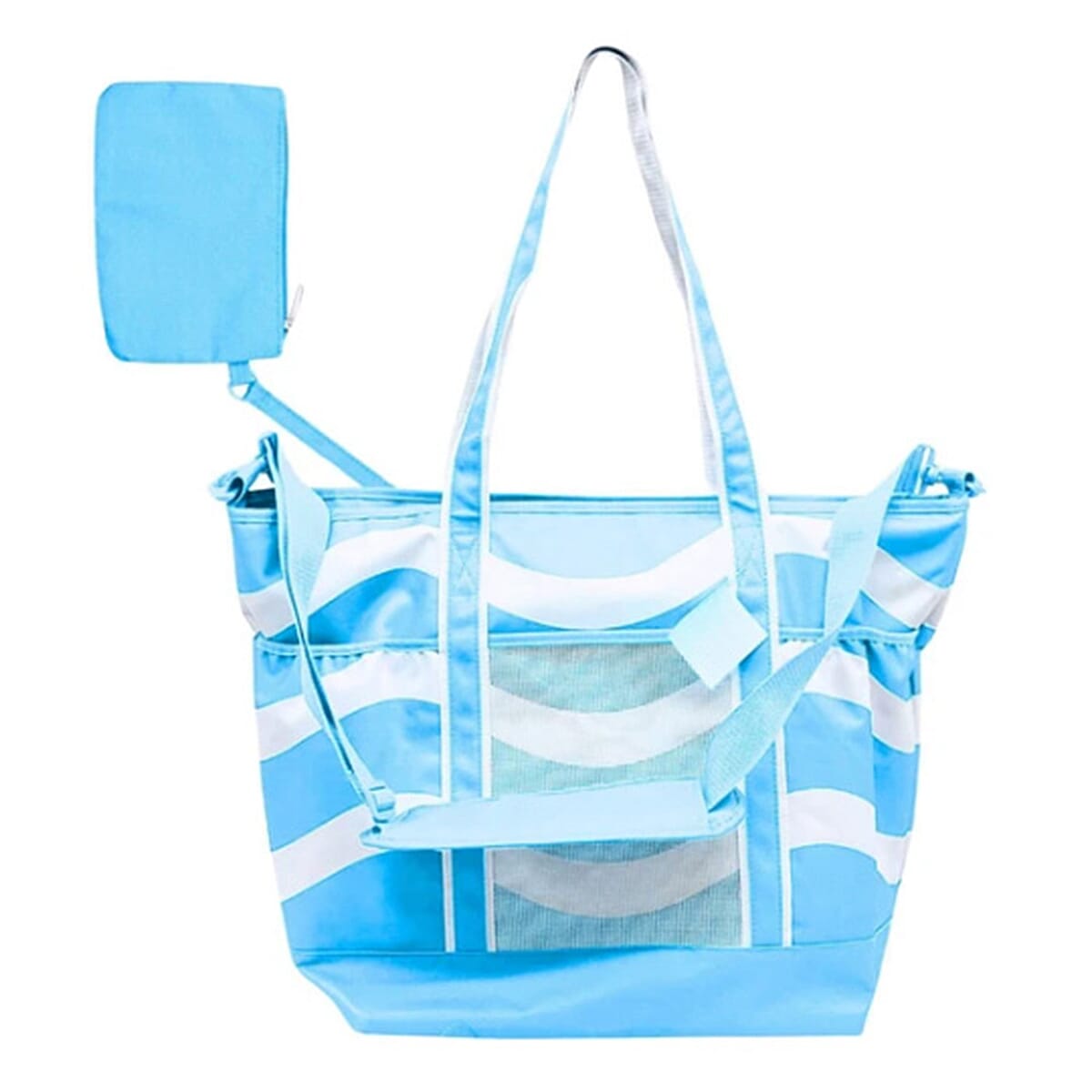 Primo Jumbo Insulated Beach Tote with Wet Pouch in Ocean Blue Wavy Lines Pattern image number 0
