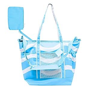 Primo Jumbo Insulated Beach Tote with Wet Pouch in Ocean Blue Wavy Lines Pattern