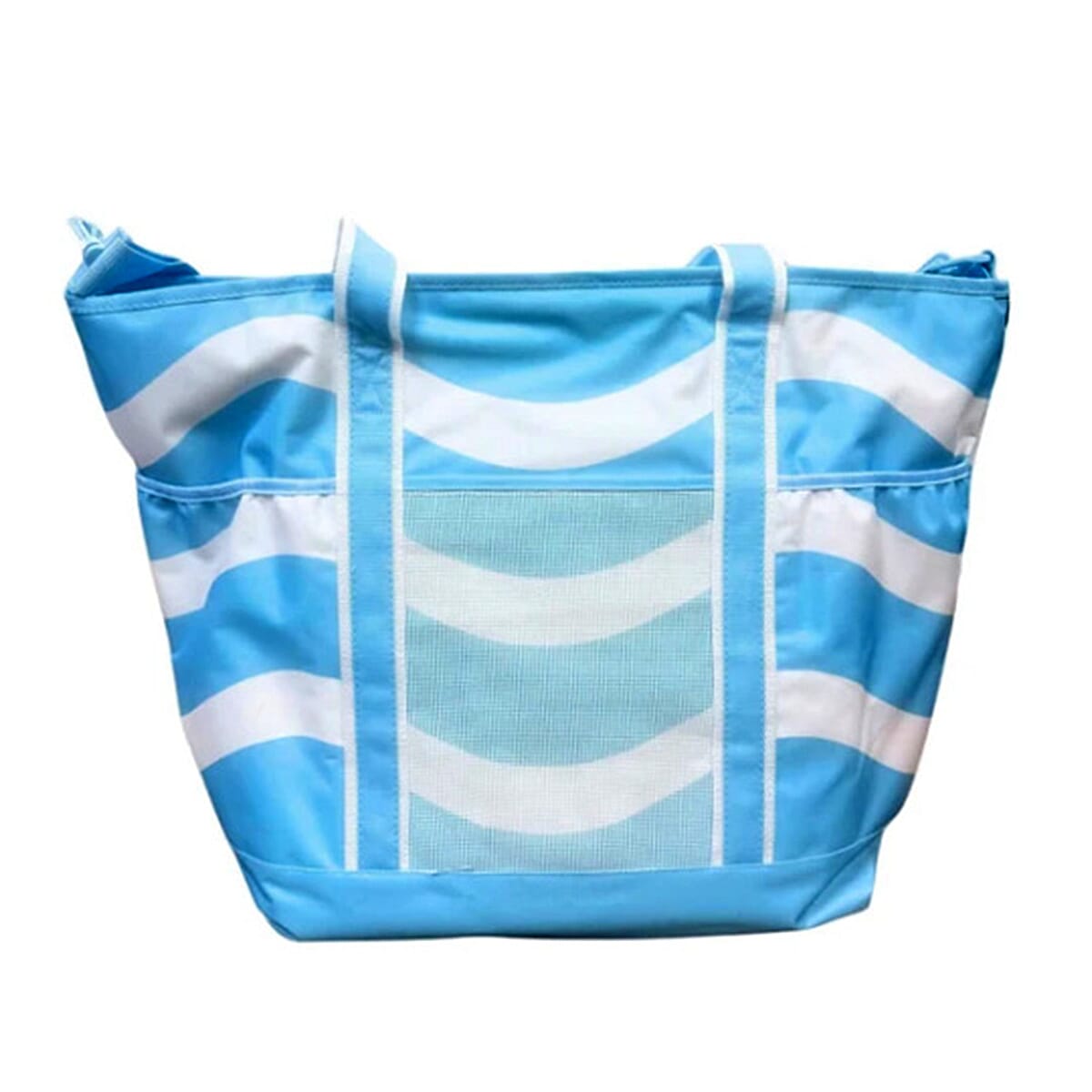 Primo Jumbo Insulated Beach Tote with Wet Pouch in Ocean Blue Wavy Lines Pattern image number 1