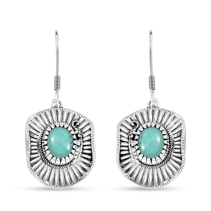D'Joy Artisan Crafted Tahoe Nevada Turquoise 3.60 ctw Cowboy Hat Earrings in Sterling Silver 