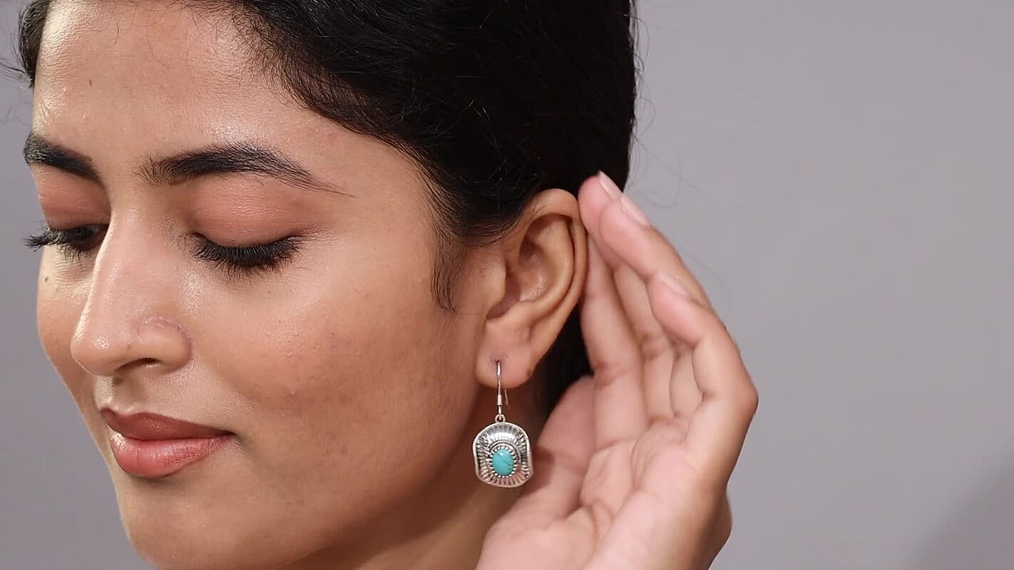 D'Joy Artisan Crafted Tahoe Nevada Turquoise 3.60 ctw Cowboy Hat Earrings in Sterling Silver