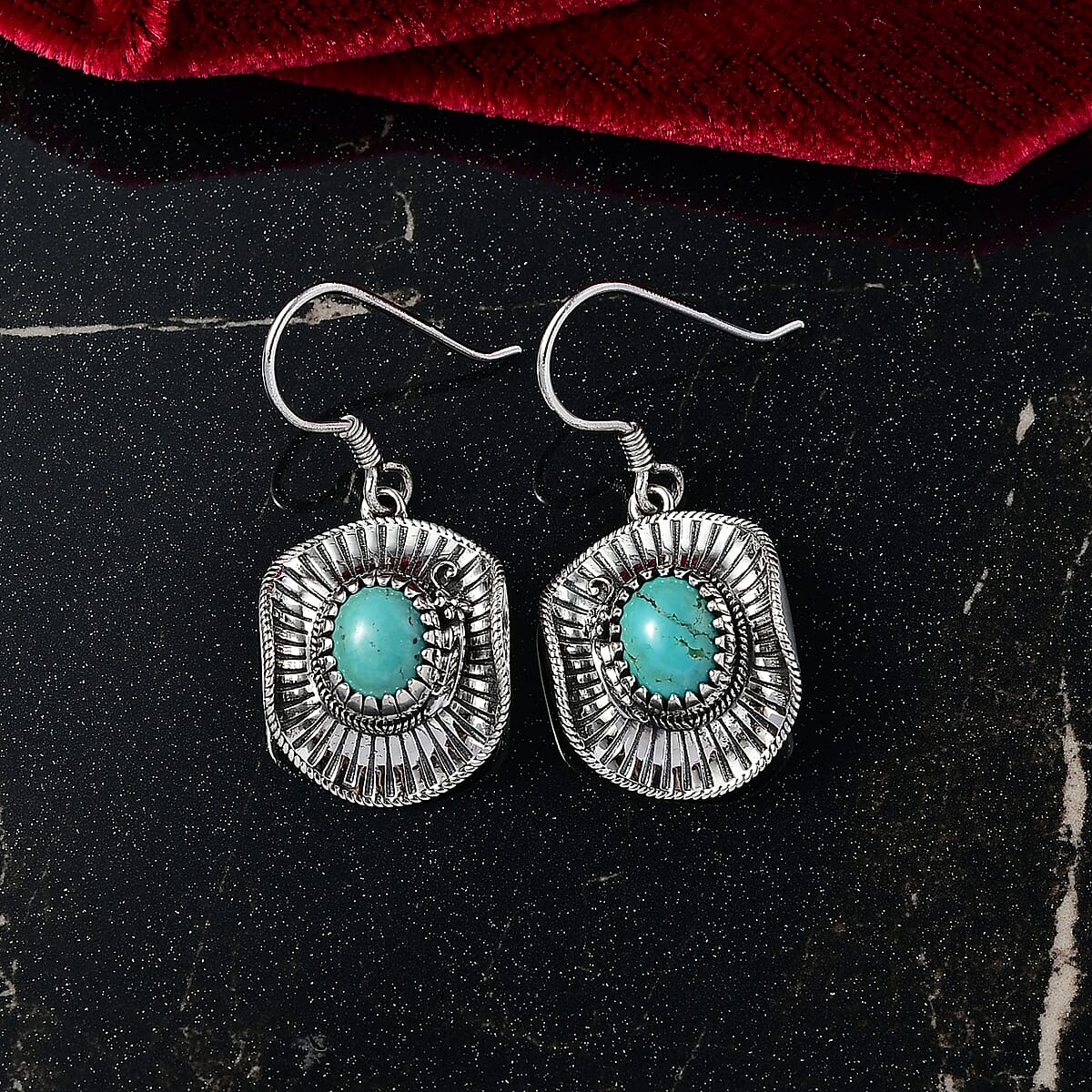 D'Joy Artisan Crafted Tahoe Naveda Turquoise 3.60 ctw Cowboy Hat Earrings in Sterling Silver  image number 1