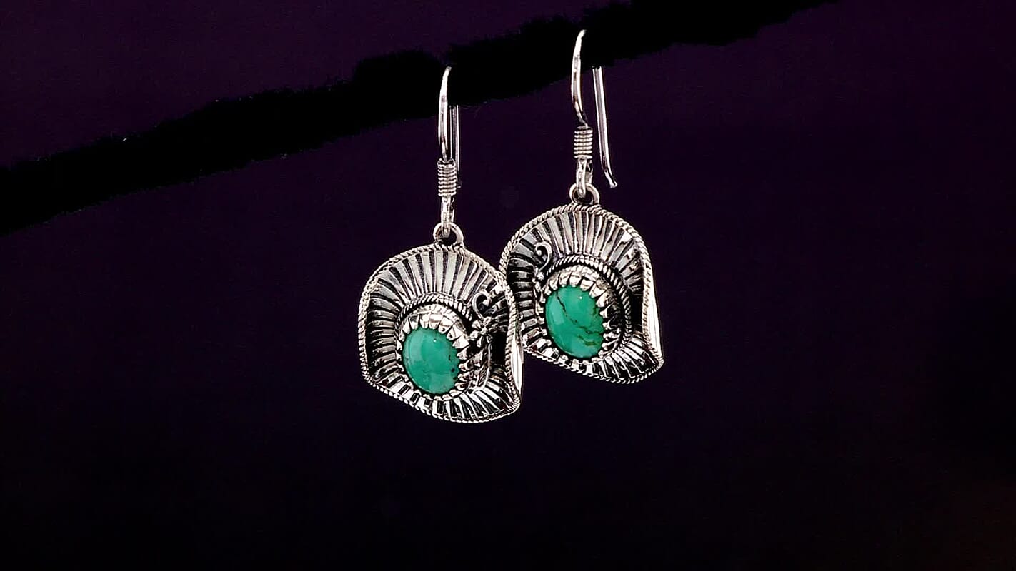 D'Joy Artisan Crafted Tahoe Nevada Turquoise 3.60 ctw Cowboy Hat Earrings in Sterling Silver