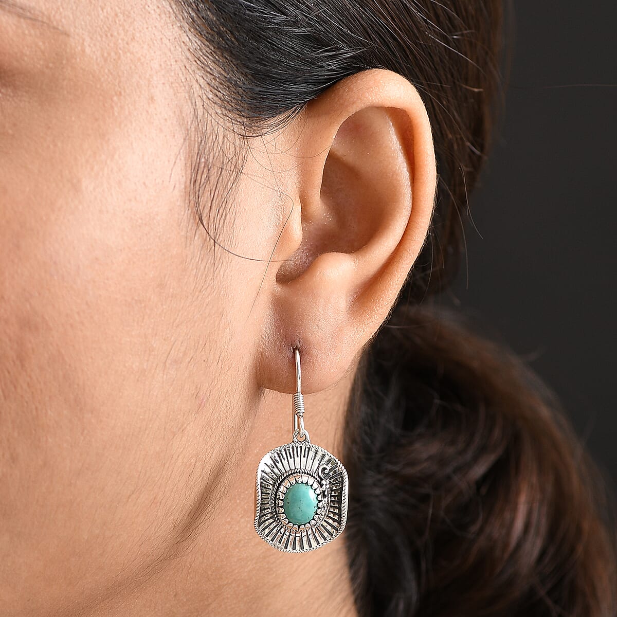 D'Joy Artisan Crafted Tahoe Naveda Turquoise 3.60 ctw Cowboy Hat Earrings in Sterling Silver  image number 2
