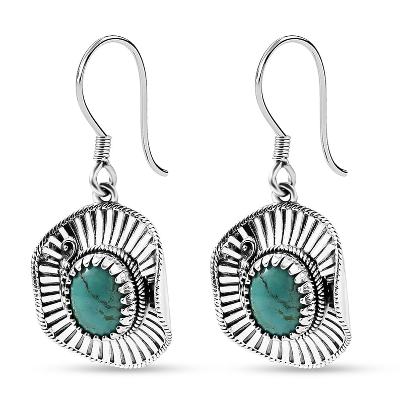 D'Joy Artisan Crafted Tahoe Nevada Turquoise 3.60 ctw Cowboy Hat Earrings in Sterling Silver 