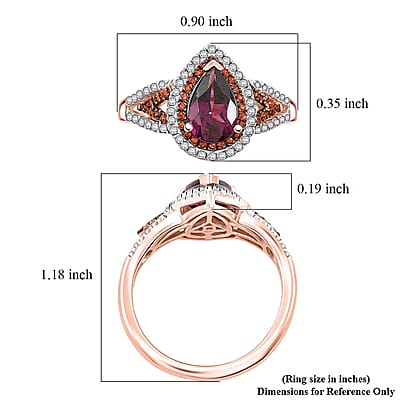 D'Joy AAA Radiant Ember Garnet, Multi Gemstone Ring in 18K Vermeil RG Over Sterling Silver (Size 10.0) 2.10 ctw
