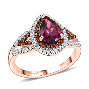 D'Joy AAA Radiant Ember Garnet and Multi Gemstone 2.10 ctw Ring in 18K Vermeil Rose Gold Over Sterling Silver (Size 7.0)