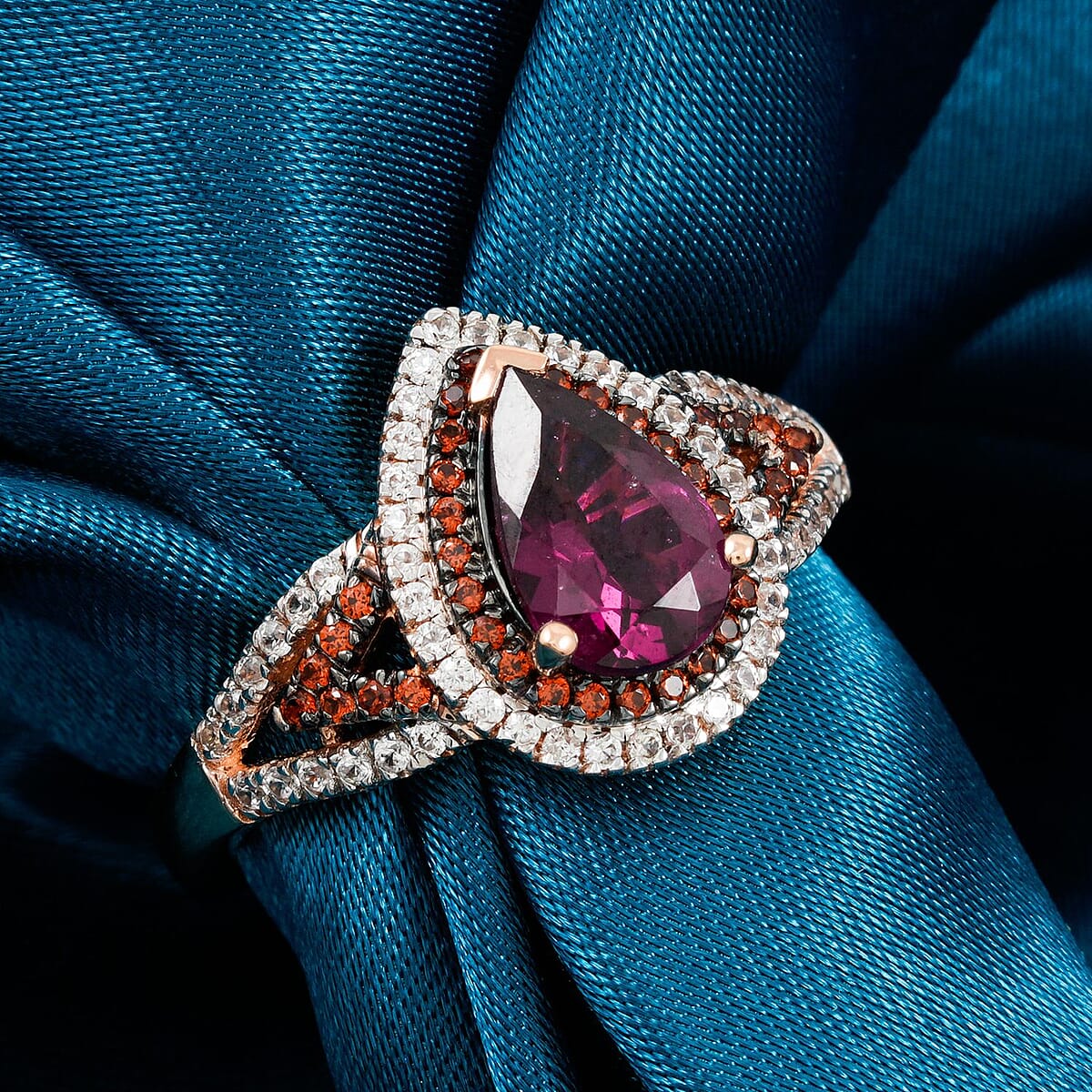 D'Joy AAA Radiant Ember Garnet and Multi Gemstone 2.10 ctw Ring in 18K Vermeil Rose Gold Over Sterling Silver (Size 7.0) image number 1