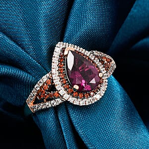 D'Joy AAA Radiant Ember Garnet and Multi Gemstone 2.10 ctw Ring in 18K Vermeil Rose Gold Over Sterling Silver (Size 7.0)