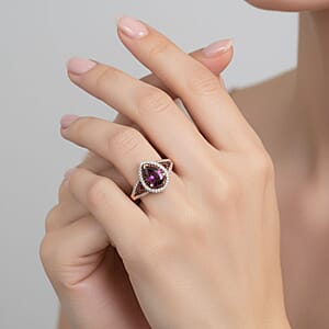 D'Joy AAA Radiant Ember Garnet and Multi Gemstone 2.10 ctw Ring in 18K Vermeil Rose Gold Over Sterling Silver (Size 7.0)