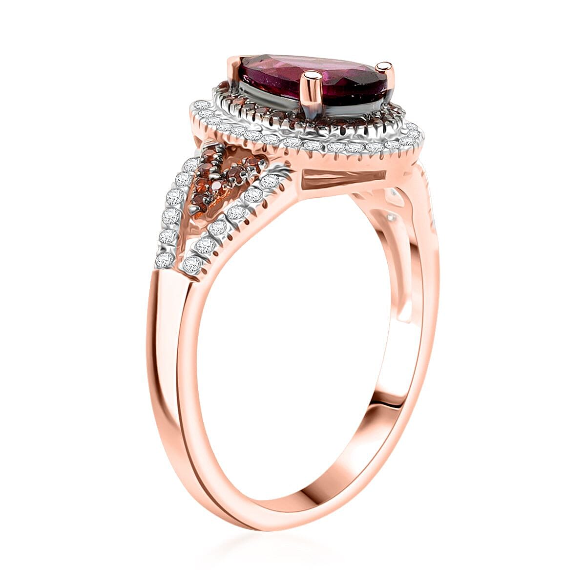 D'Joy AAA Radiant Ember Garnet and Multi Gemstone 2.10 ctw Ring in 18K Vermeil Rose Gold Over Sterling Silver (Size 7.0) image number 3