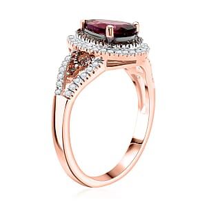 D'Joy AAA Radiant Ember Garnet and Multi Gemstone 2.10 ctw Ring in 18K Vermeil Rose Gold Over Sterling Silver (Size 7.0)