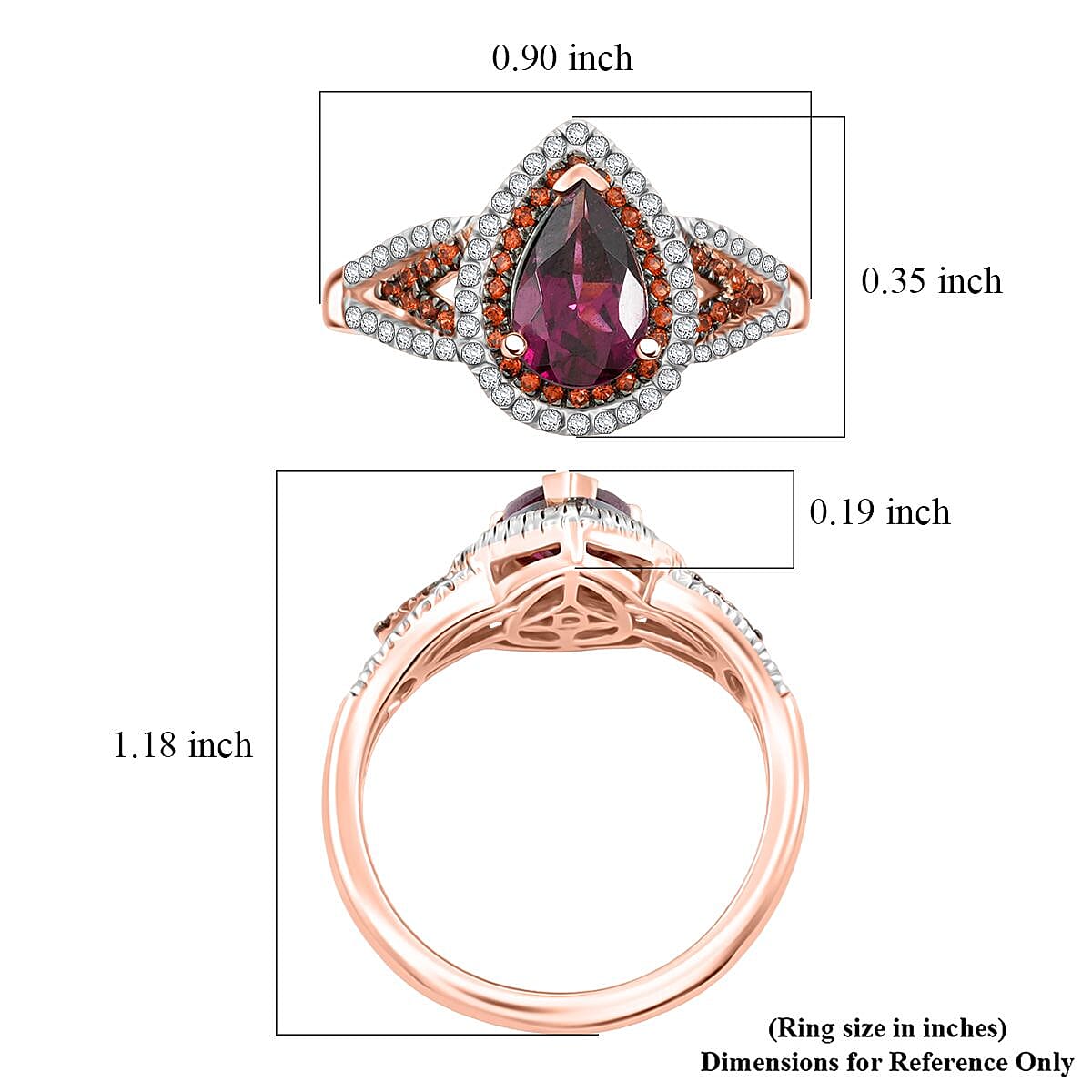 D'Joy AAA Radiant Ember Garnet and Multi Gemstone 2.10 ctw Ring in 18K Vermeil Rose Gold Over Sterling Silver (Size 7.0) image number 5