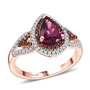 D'Joy AAA Radiant Ember Garnet, Multi Gemstone Ring in 18K Vermeil RG Over Sterling Silver (Size 8.0) 2.10 ctw