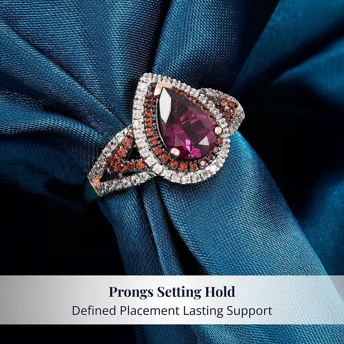 D'Joy AAA Radiant Ember Garnet, Multi Gemstone Ring in 18K Vermeil RG Over Sterling Silver (Size 8.0) 2.10 ctw image number 3