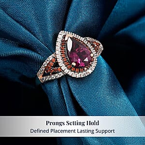 Certified & Appraised D'Joy AAA Radiant Ember Garnet, Multi Gemstone Ring in 18K Vermeil RG Over Sterling Silver (Size 8.0) 2.10 ctw