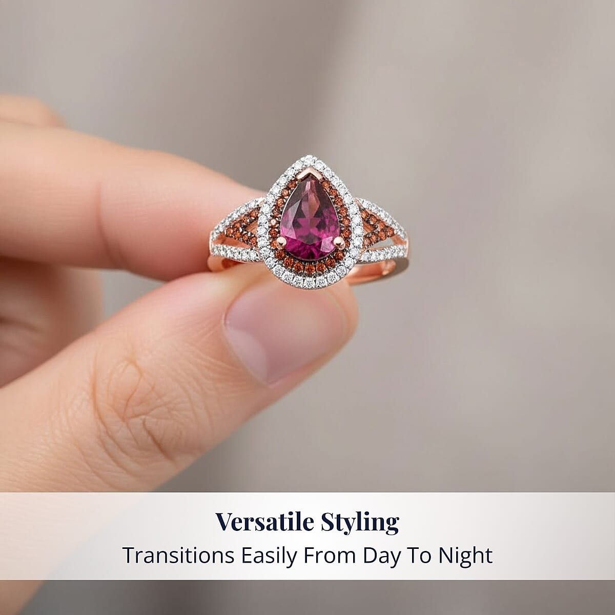 D'Joy AAA Radiant Ember Garnet, Multi Gemstone Ring in 18K Vermeil RG Over Sterling Silver (Size 8.0) 2.10 ctw image number 4