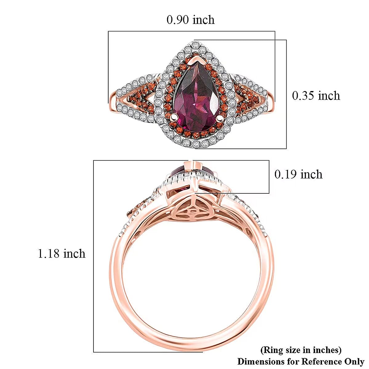 D'Joy AAA Radiant Ember Garnet, Multi Gemstone Ring in 18K Vermeil RG Over Sterling Silver (Size 8.0) 2.10 ctw image number 5