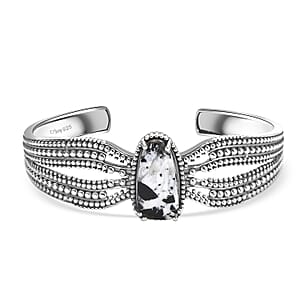 D'Joy Artisan Crafted White Buffalo 14.20 ctw Cuff Bracelet in Sterling Silver (7.25 In)