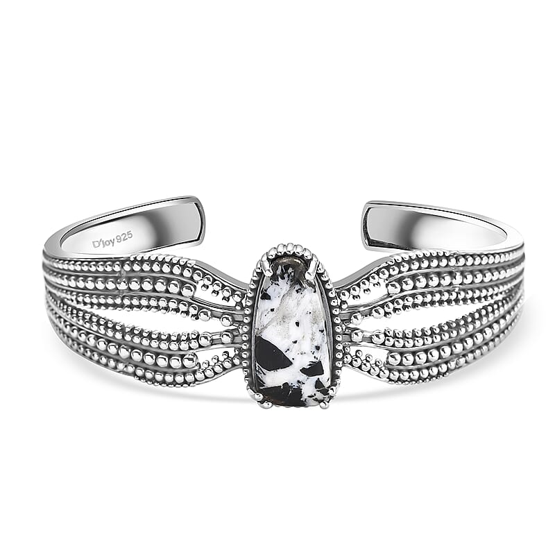 D'Joy Artisan Crafted White Buffalo 14.20 ctw Cuff Bracelet in Sterling Silver (7.25 In)