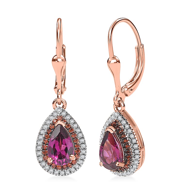 D'Joy AAA Radiant Ember Garnet and Multi Gemstone 2.50 ctw Lever Back Earrings in 18K Vermeil Rose Gold Over Sterling Silver