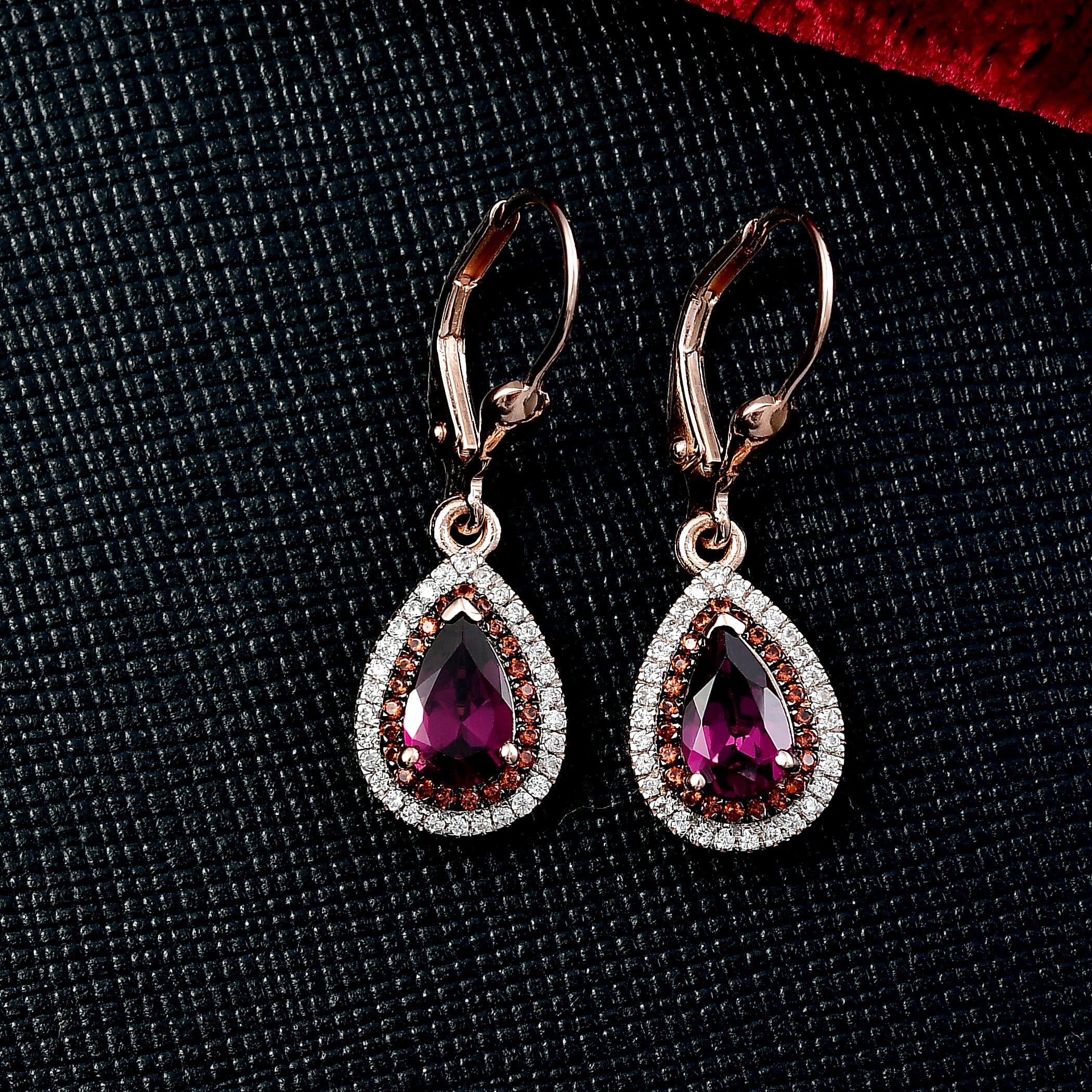 D'Joy AAA Radiant Ember Garnet and Multi Gemstone 2.50 ctw Lever Back Earrings in 18K Vermeil Rose Gold Over Sterling Silver