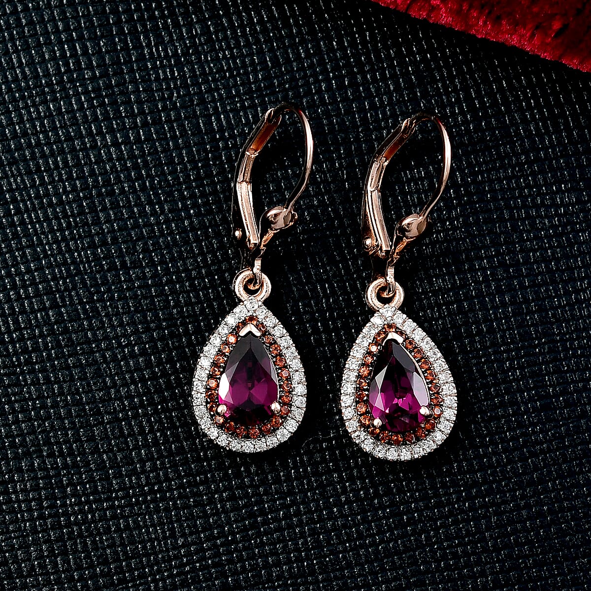 D'Joy AAA Radiant Ember Garnet and Multi Gemstone 2.50 ctw Lever Back Earrings in 18K Vermeil Rose Gold Over Sterling Silver image number 1