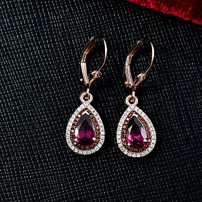 D'Joy AAA Radiant Ember Garnet and Multi Gemstone 2.50 ctw Lever Back Earrings in 18K Vermeil Rose Gold Over Sterling Silver