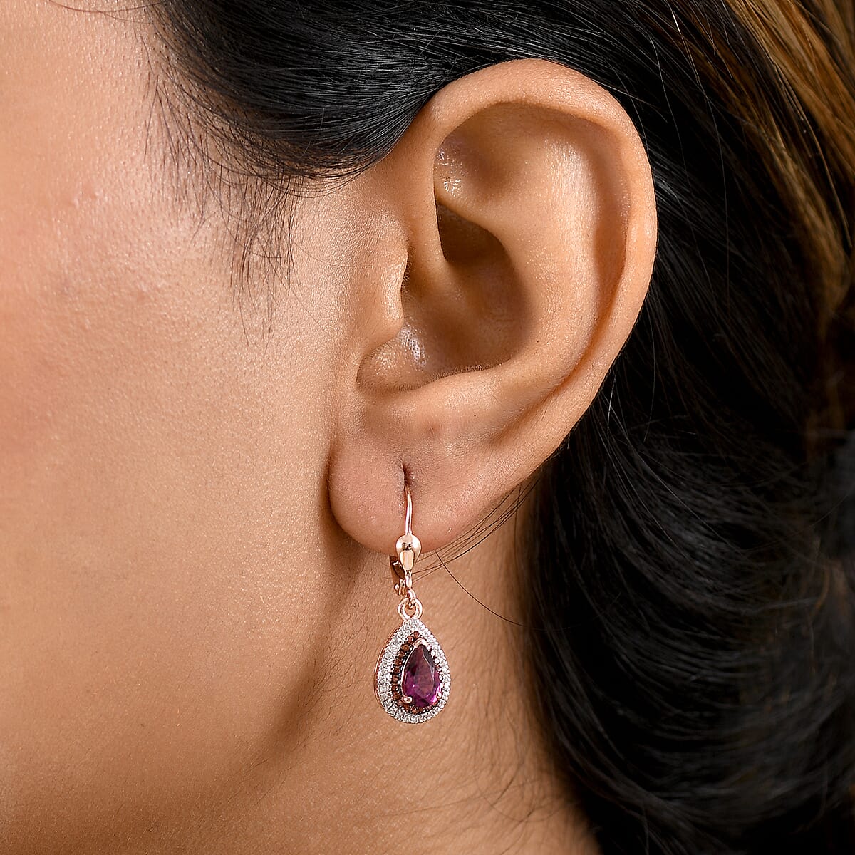 D'Joy AAA Radiant Ember Garnet and Multi Gemstone 2.50 ctw Lever Back Earrings in 18K Vermeil Rose Gold Over Sterling Silver image number 2