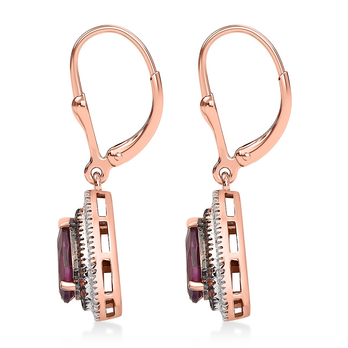 D'Joy AAA Radiant Ember Garnet and Multi Gemstone 2.50 ctw Lever Back Earrings in 18K Vermeil Rose Gold Over Sterling Silver image number 3