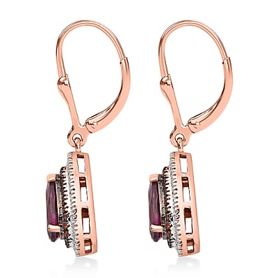 D'Joy AAA Radiant Ember Garnet and Multi Gemstone 2.50 ctw Lever Back Earrings in 18K Vermeil Rose Gold Over Sterling Silver