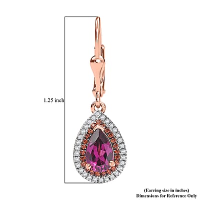 D'Joy AAA Radiant Ember Garnet and Multi Gemstone 2.50 ctw Lever Back Earrings in 18K Vermeil Rose Gold Over Sterling Silver