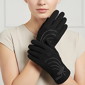 TLV Tamsy Black Cashmere Wool Gloves with 2 Fingers Screen Touch