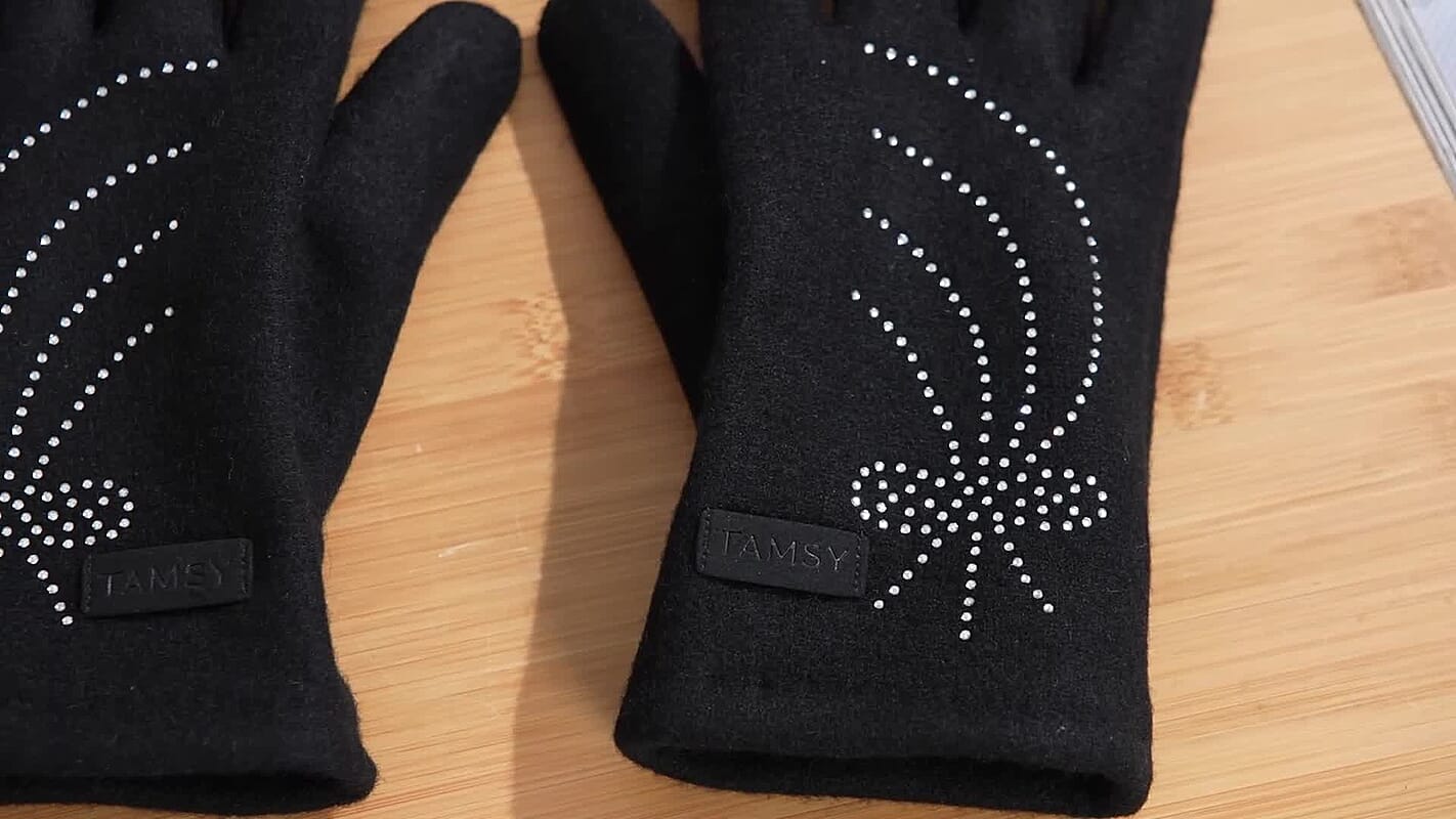 Tamsy Black Cashmere Wool Gloves with 2 Fingers Screen Touch