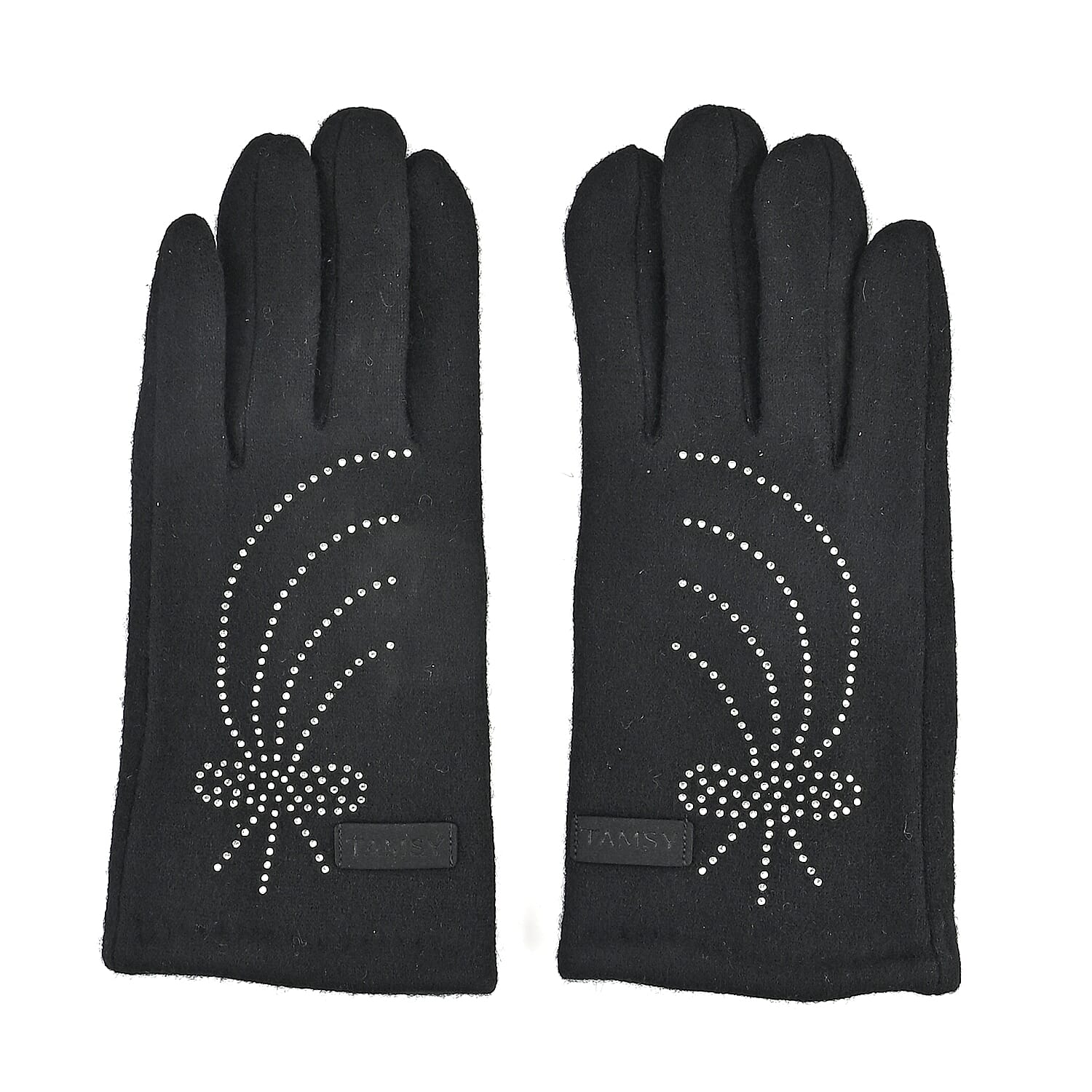  Tamsy Black Cashmere Wool Gloves with 2 Fingers Screen Touch