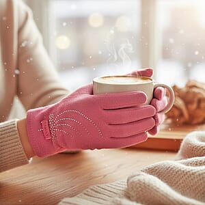Doorbuster Tamsy Pink Cashmere Wool Gloves with 2 Fingers Screen Touch